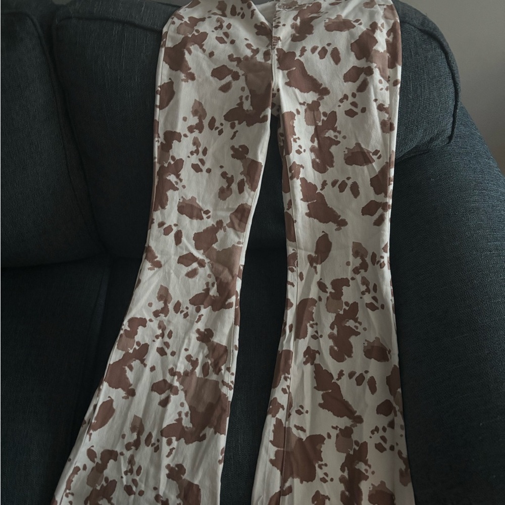 Brown and White Patterned Flared Pants